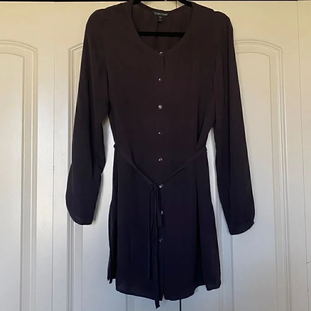 EILEEN FISHER 100% Silk Button Down Blouse Dark Brown Women’s Size Small